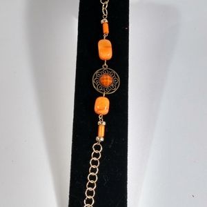 Bracelet Gold Etched Orange Bead Extender Delicate